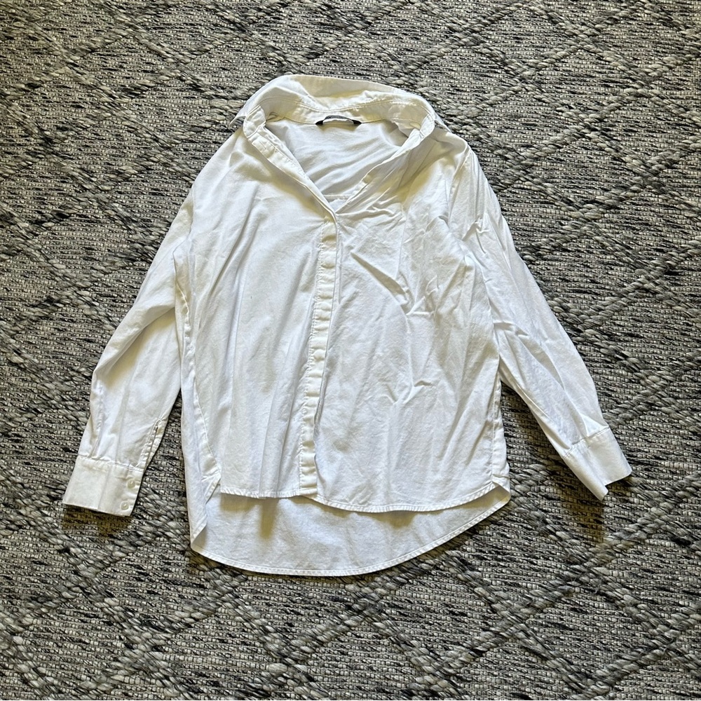 Zara White Casual Button Down Shirt